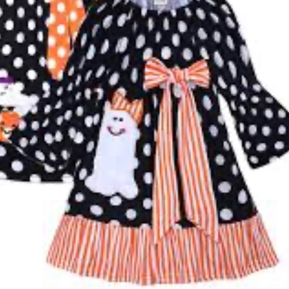 Halloween Dress ghost appliqué NEW Polka dot stripe black orange Size 3 or 5